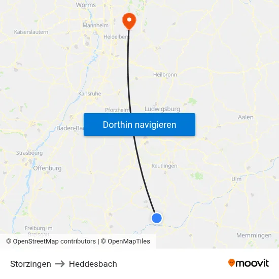 Storzingen to Heddesbach map