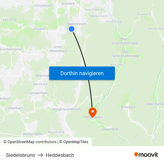 Siedelsbrunn to Heddesbach map