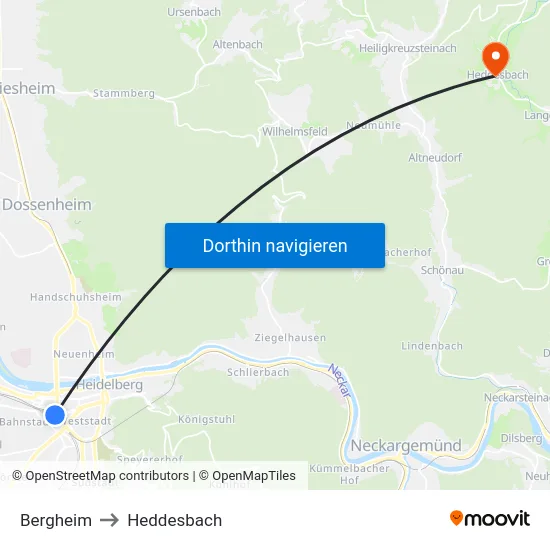 Bergheim to Heddesbach map