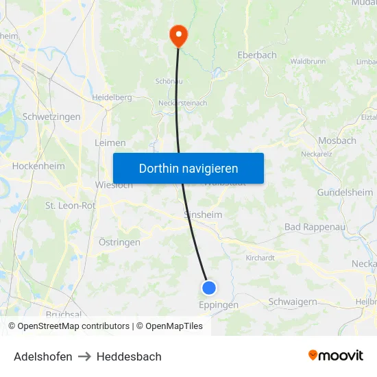 Adelshofen to Heddesbach map
