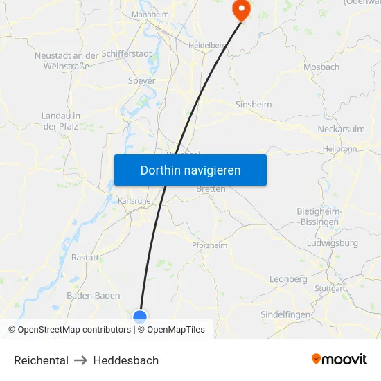Reichental to Heddesbach map