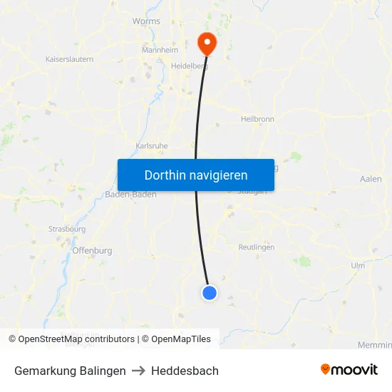 Gemarkung Balingen to Heddesbach map