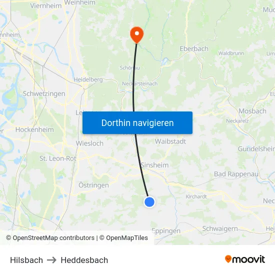 Hilsbach to Heddesbach map