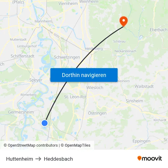 Huttenheim to Heddesbach map