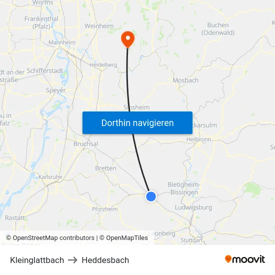 Kleinglattbach to Heddesbach map