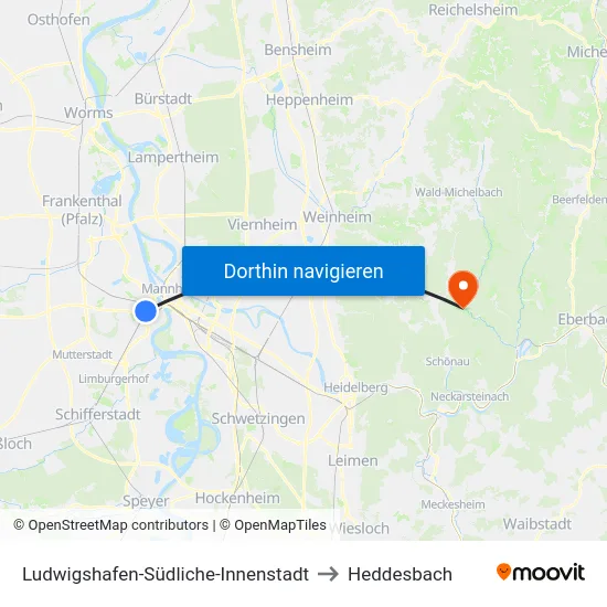 Ludwigshafen-Südliche-Innenstadt to Heddesbach map