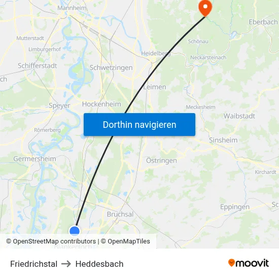Friedrichstal to Heddesbach map