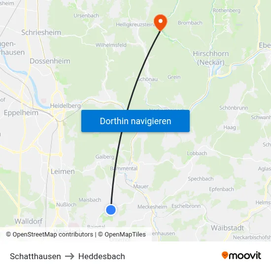 Schatthausen to Heddesbach map