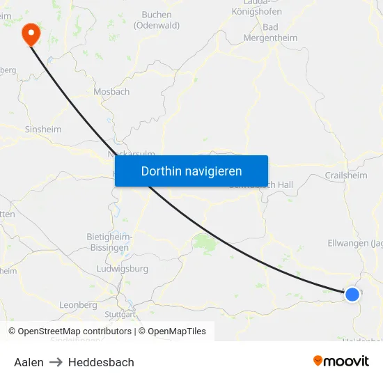 Aalen to Heddesbach map