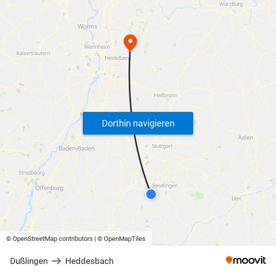 Dußlingen to Heddesbach map