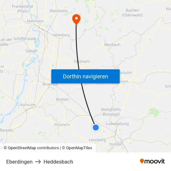 Eberdingen to Heddesbach map