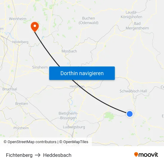 Fichtenberg to Heddesbach map