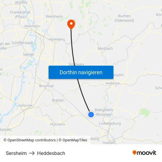 Sersheim to Heddesbach map