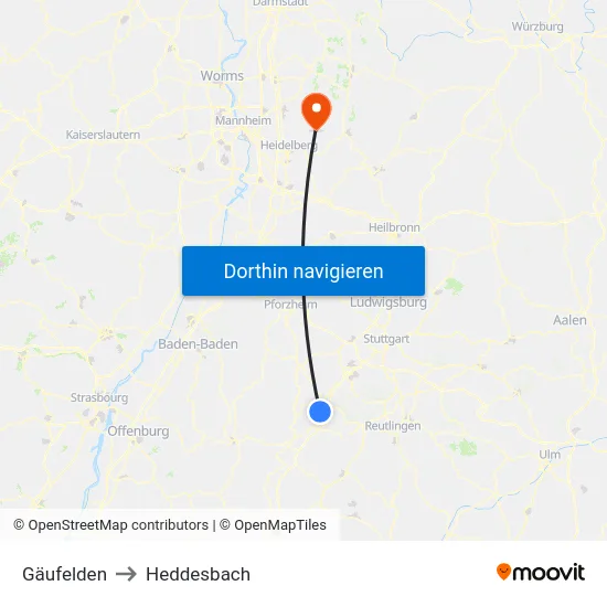 Gäufelden to Heddesbach map