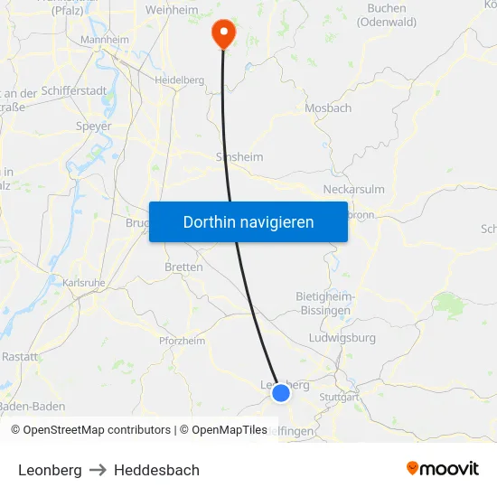 Leonberg to Heddesbach map