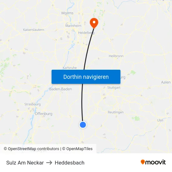 Sulz Am Neckar to Heddesbach map