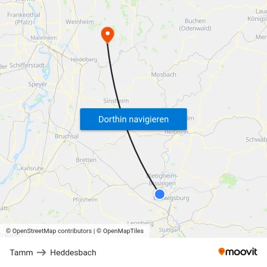 Tamm to Heddesbach map