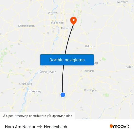 Horb Am Neckar to Heddesbach map