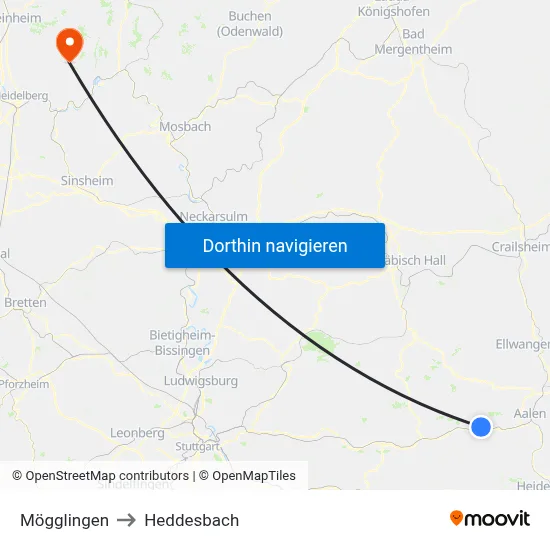 Mögglingen to Heddesbach map