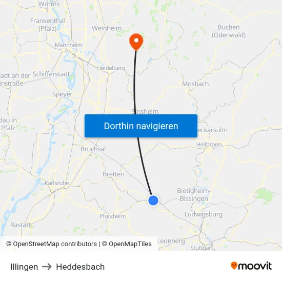 Illingen to Heddesbach map