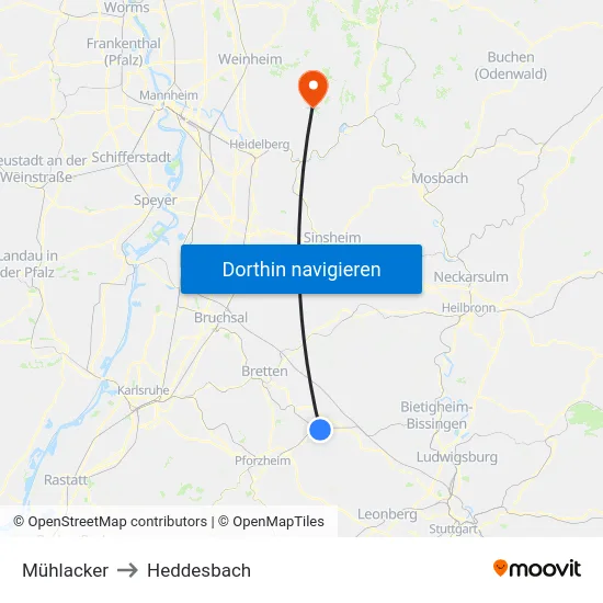 Mühlacker to Heddesbach map