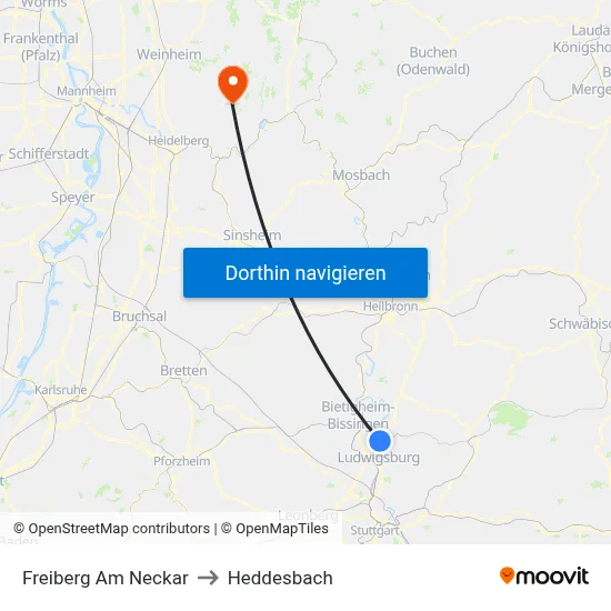 Freiberg Am Neckar to Heddesbach map