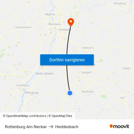Rottenburg Am Neckar to Heddesbach map