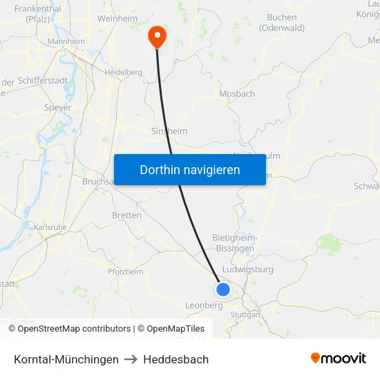 Korntal-Münchingen to Heddesbach map