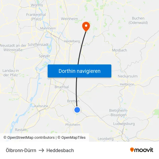 Ölbronn-Dürrn to Heddesbach map