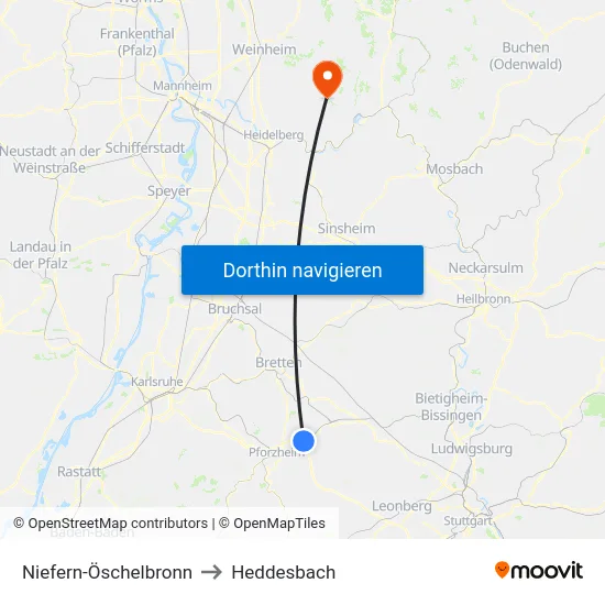 Niefern-Öschelbronn to Heddesbach map