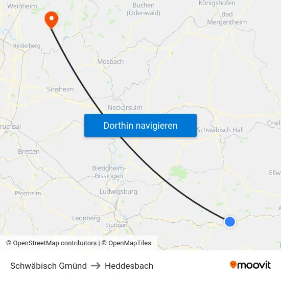 Schwäbisch Gmünd to Heddesbach map