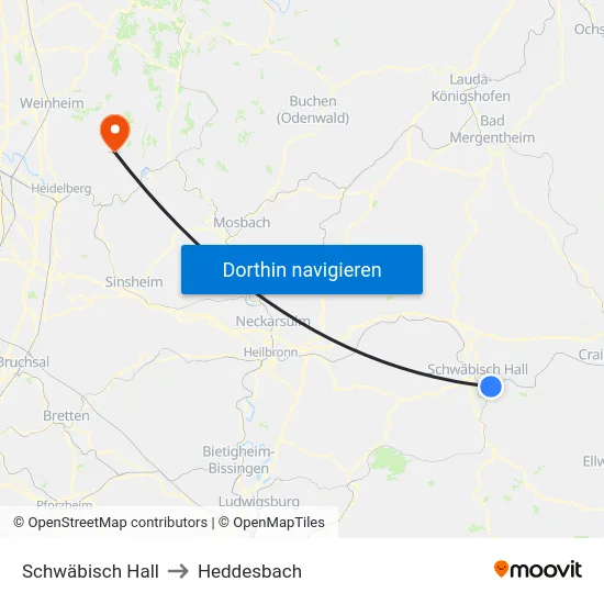 Schwäbisch Hall to Heddesbach map
