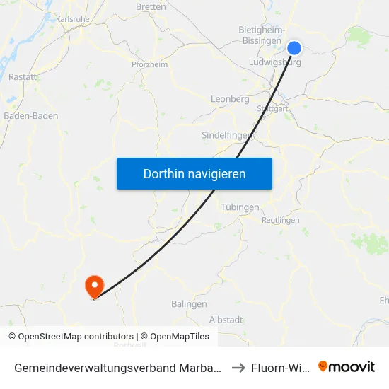 Gemeindeverwaltungsverband Marbach am Neckar to Fluorn-Winzeln map