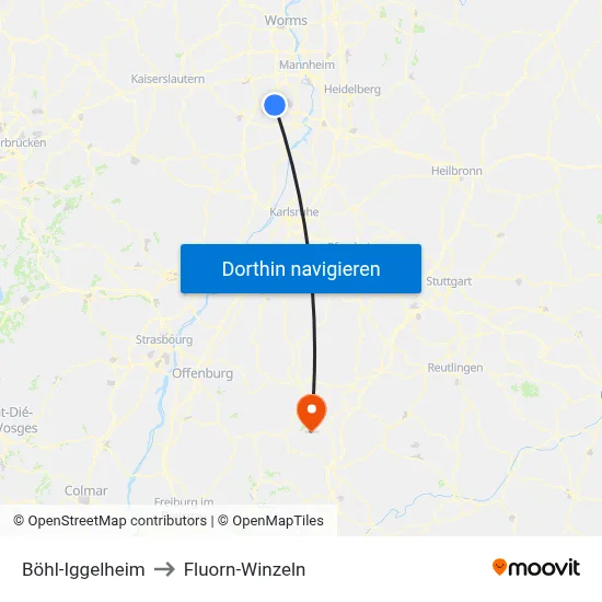 Böhl-Iggelheim to Fluorn-Winzeln map