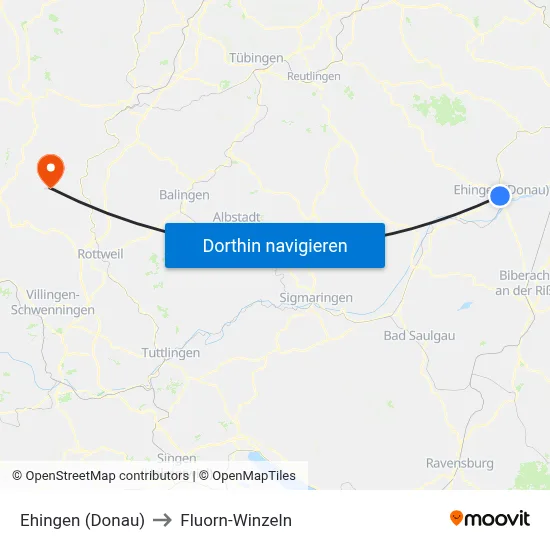 Ehingen (Donau) to Fluorn-Winzeln map
