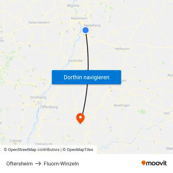 Oftersheim to Fluorn-Winzeln map