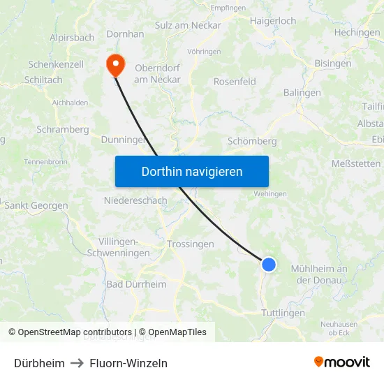Dürbheim to Fluorn-Winzeln map