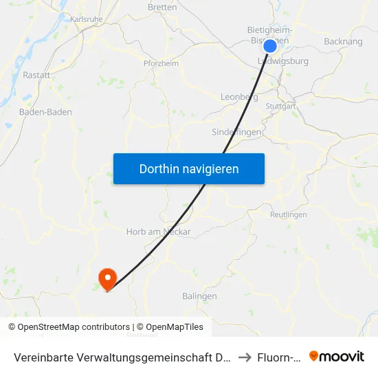 Vereinbarte Verwaltungsgemeinschaft Der Stadt Bietigheim-Bissingen to Fluorn-Winzeln map