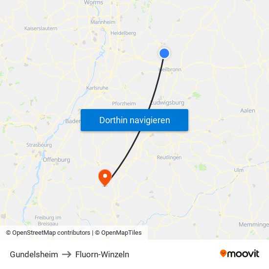 Gundelsheim to Fluorn-Winzeln map