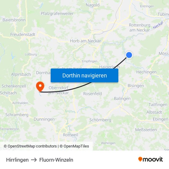 Hirrlingen to Fluorn-Winzeln map