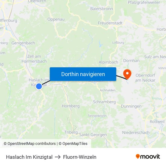 Haslach Im Kinzigtal to Fluorn-Winzeln map