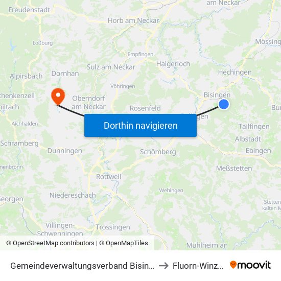 Gemeindeverwaltungsverband Bisingen to Fluorn-Winzeln map