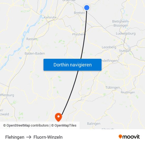 Flehingen to Fluorn-Winzeln map