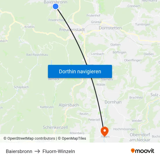 Baiersbronn to Fluorn-Winzeln map