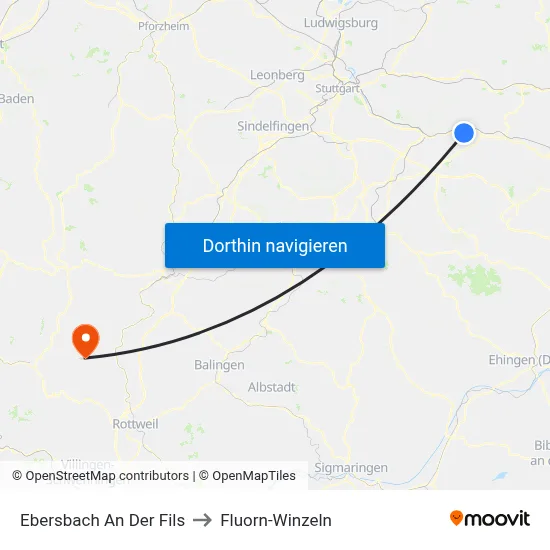 Ebersbach An Der Fils to Fluorn-Winzeln map