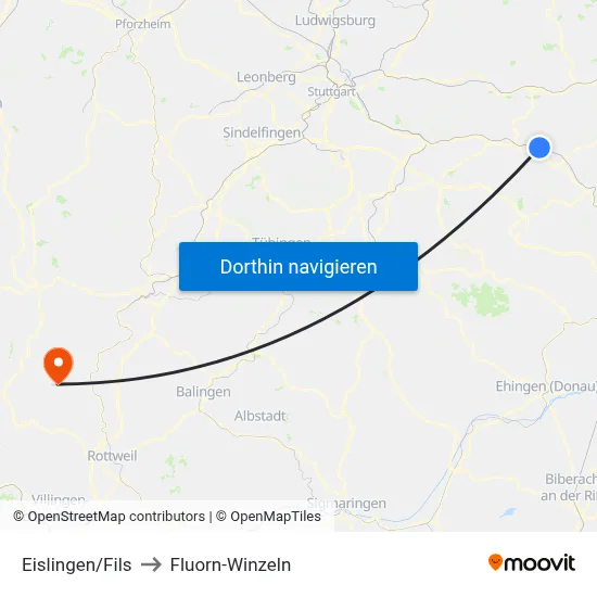 Eislingen/Fils to Fluorn-Winzeln map