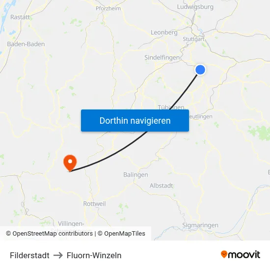 Filderstadt to Fluorn-Winzeln map