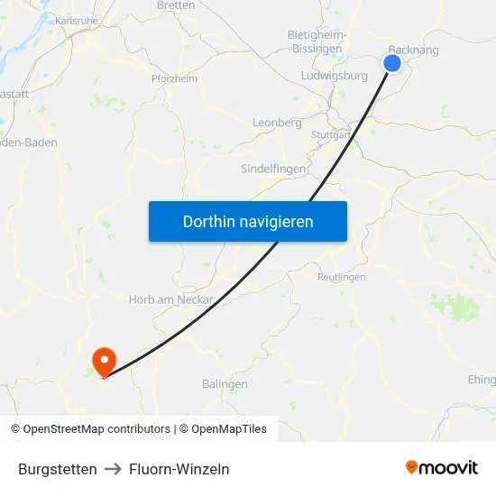 Burgstetten to Fluorn-Winzeln map