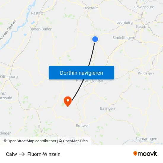Calw to Fluorn-Winzeln map