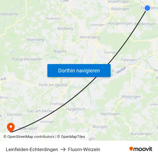 Leinfelden-Echterdingen to Fluorn-Winzeln map